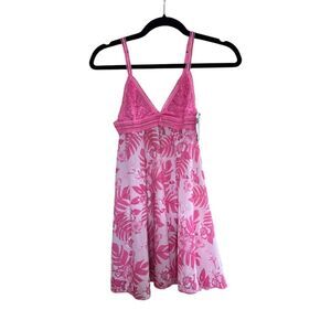French Affair Women's Babydoll Dress Pink Floral Mesh Lace Size S